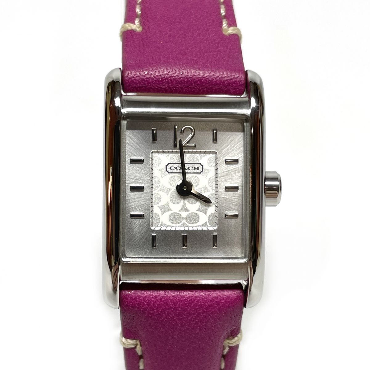 COACH コーチ スクエア型 シルバー ピンク クォーツ 腕時計 レディース
