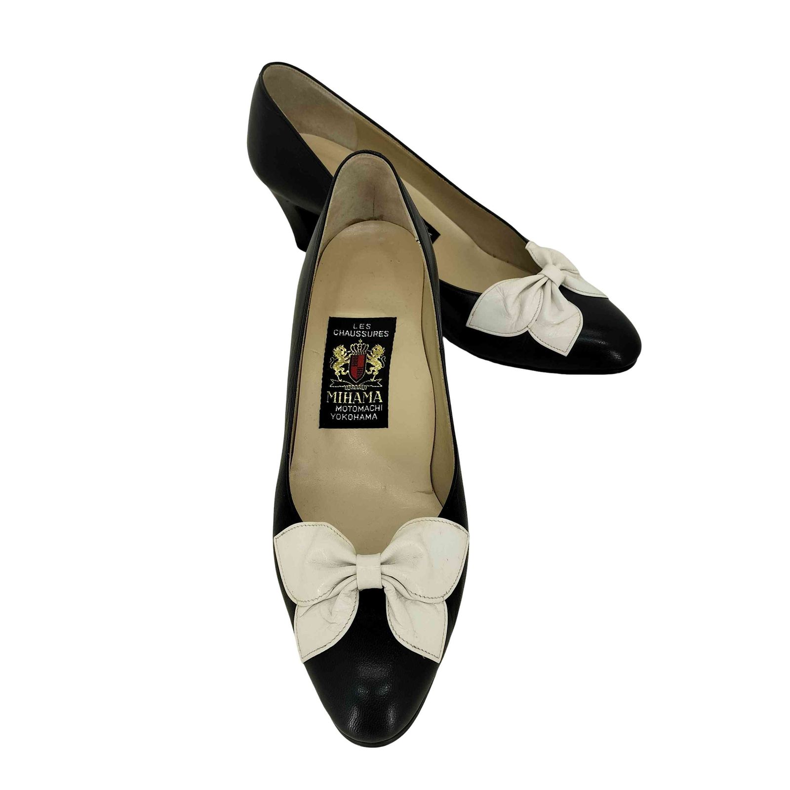 ミハマ MIHAMA リボン デザイン レザー ヒール パンプ レディース JPN