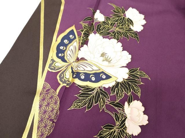 平和屋着物□豪華振袖 駒刺繍 雪輪花蝶文 暈し染め 金彩 正絹 逸品