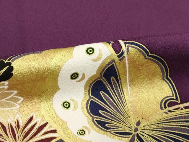平和屋着物□豪華振袖 駒刺繍 雪輪花蝶文 暈し染め 金彩 正絹 逸品
