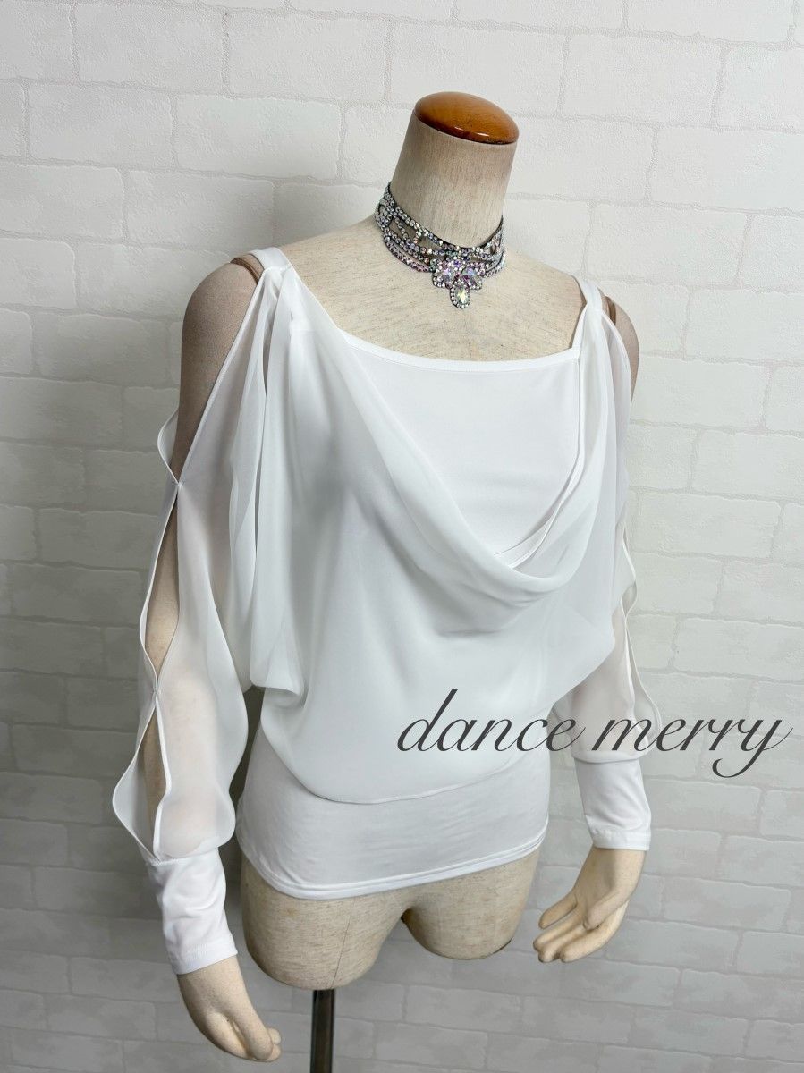 MERRY 社交ダンス トップス 白 ワルツ 長袖 パーティ 2977 ステージ