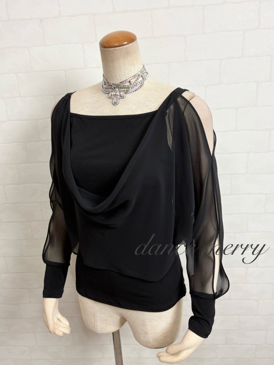 MERRY 社交ダンス トップス 黒 ワルツ 長袖 パーティ 2977 ステージ