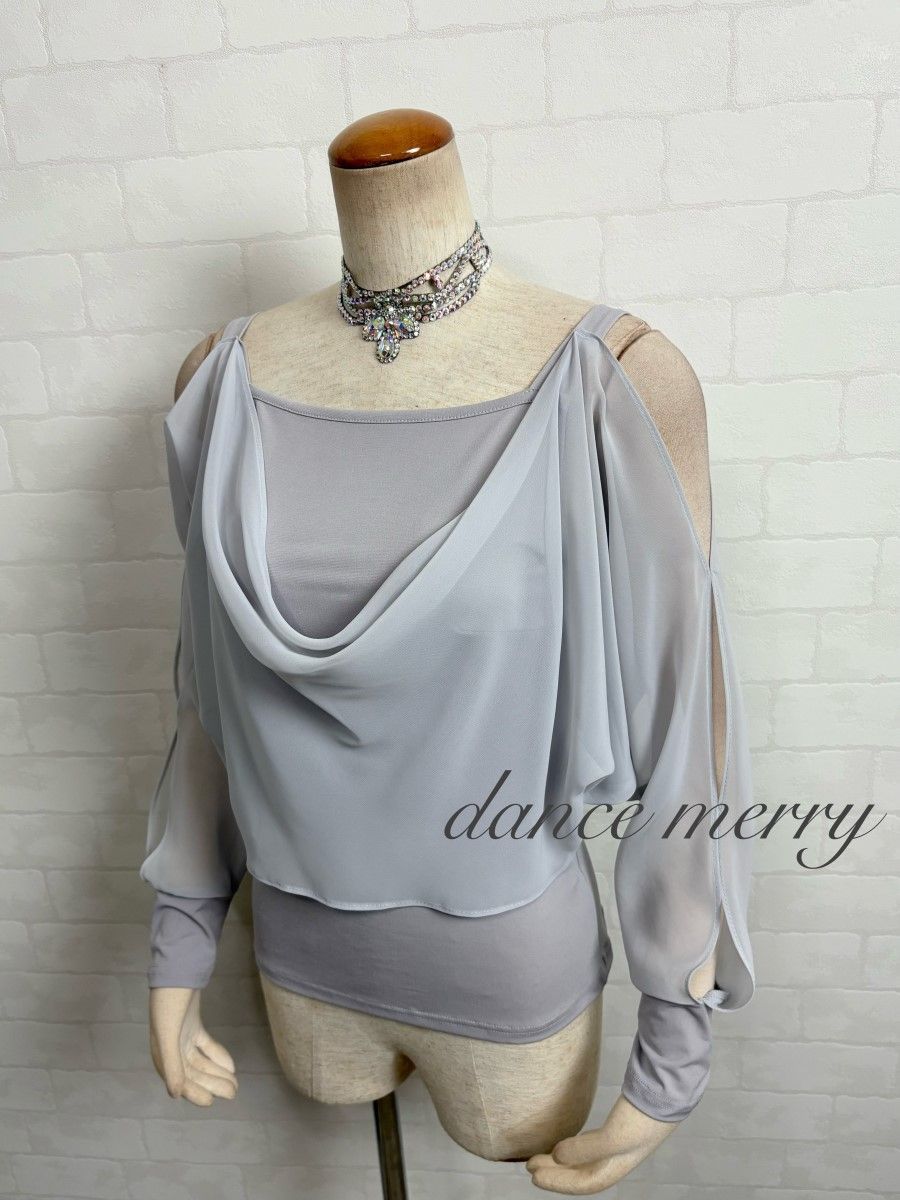 MERRY 社交ダンス トップス グレー 灰色 ワルツ 長袖 パーティ 2977 ステージ