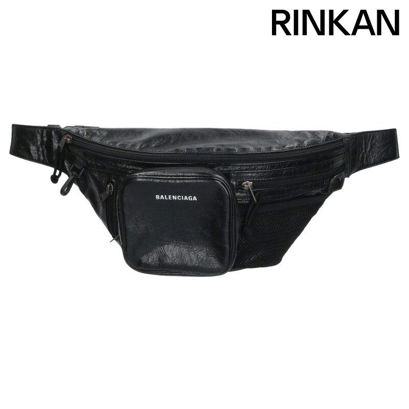 未使用級 バレンシアガ レザー ウエストバッグ グラフィック ブラック ブランド古着】グラフィックプリントレザーウエストバッグ（ボディ