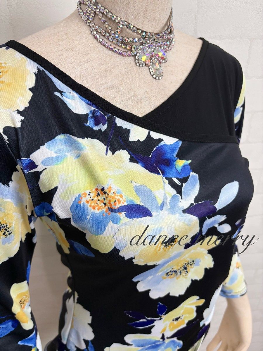 新品 社交ダンス ツーピース 黒 節約 黄色 青 パーティ セットアップ