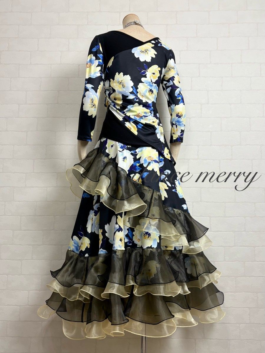 新品 社交ダンス ツーピース 黒 節約 黄色 青 パーティ セットアップ