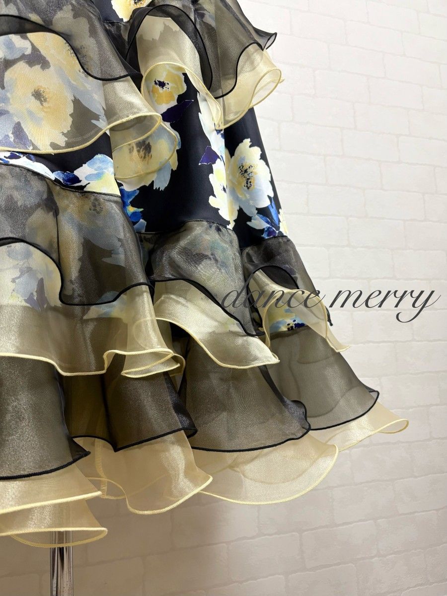 新品 社交ダンス ツーピース 黒 黄色 青 パーティ セットアップ 9262