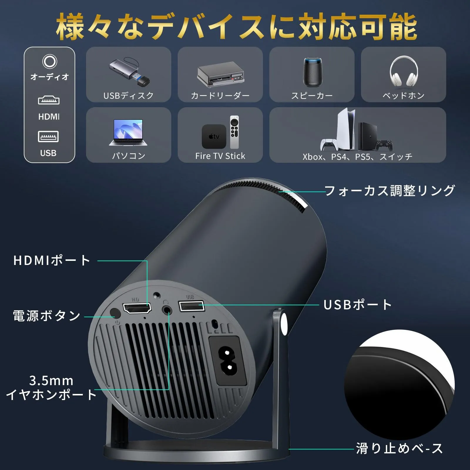 Hifi スピーカー プロジェクタースピーカー Alwtniet プロジェクター