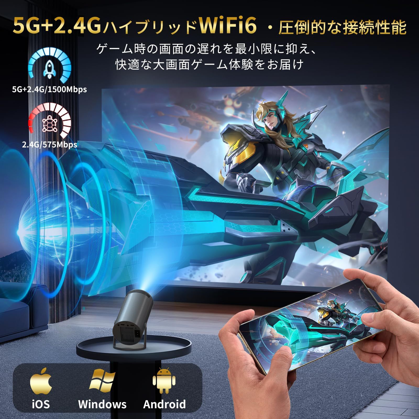訳アリ】プロジェクター 家庭用【270°回転・Android TV搭載・4K対応 
