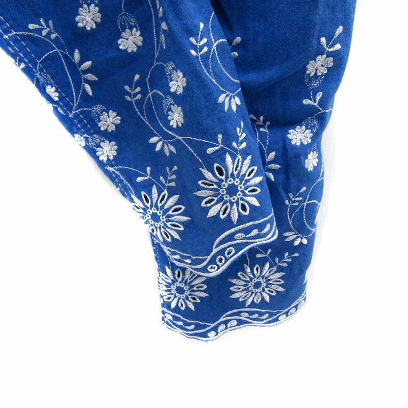 イタリヤ 伊太利屋 クロップドパンツ デニムパンツ風 七分丈 花柄 刺繍