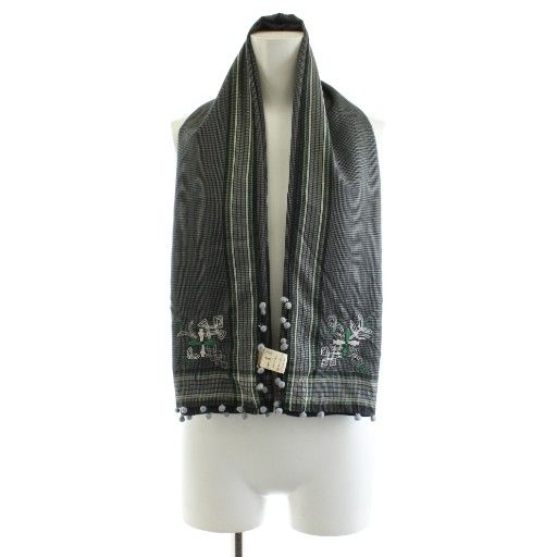 ヨーガンレール JURGEN LEHL スカーフ ポンポン チェック柄 刺繍