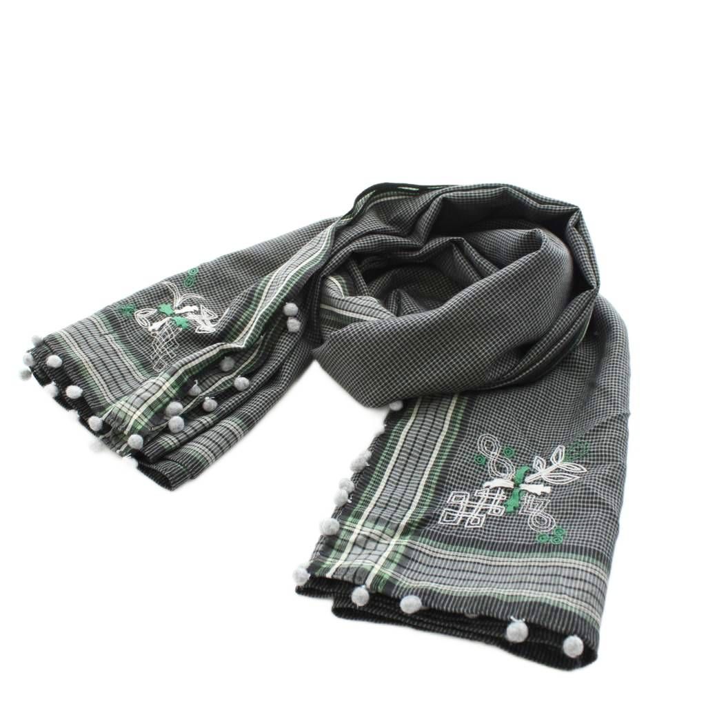 ヨーガンレール JURGEN LEHL スカーフ ポンポン チェック柄 刺繍