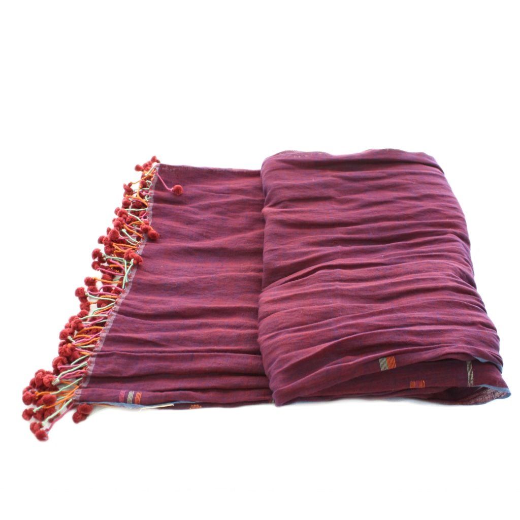 JURGEN LEHL/ヨーガンレール　ウールストール　ポンポン　大判 ヨーガンレール JURGEN LEHL ストール ポンポン コットン 紫 パープル