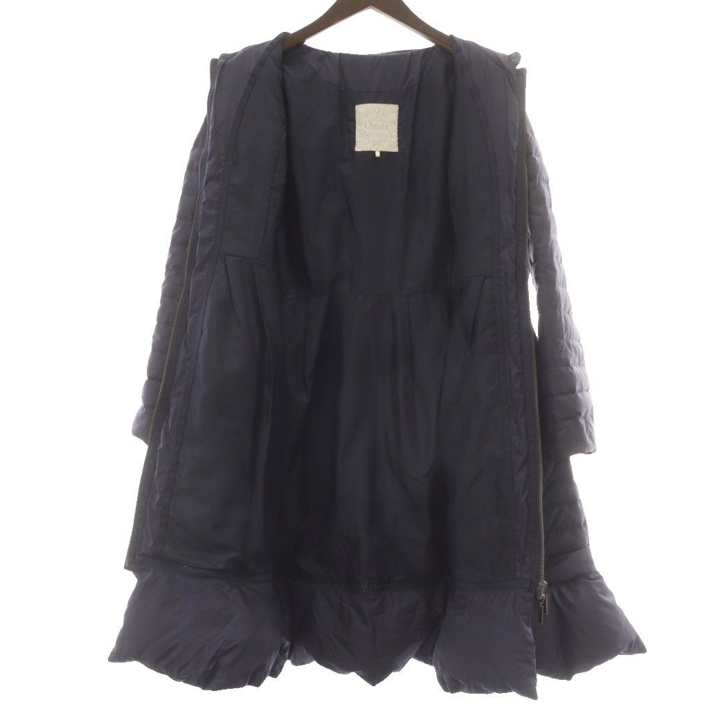 美品 チェスティ 4way フレアダウンジャケット フード ビジュー ロング チェスティ Chesty ビジューロングダウンジャケット コート 1 紺
