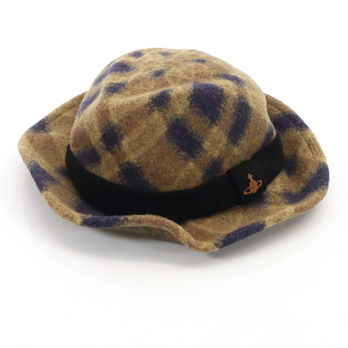 Vivienne Westwood ヴィヴィアンウエストウッド チェック柄 ウール ハット S M イエローブラウン系 帽子 レディース 古着