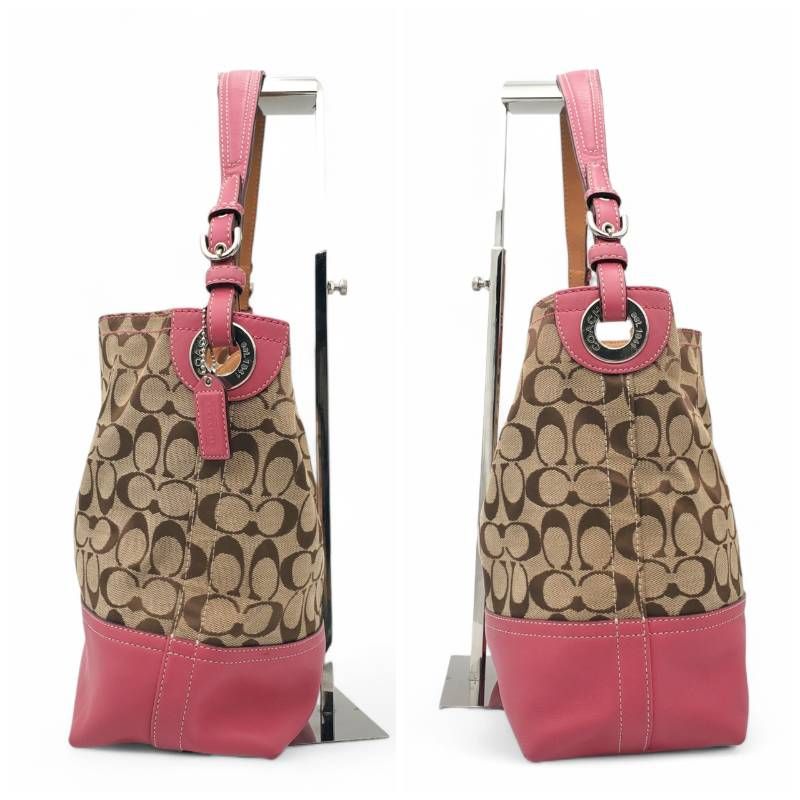 [美品] COACH ワンショルダー シグネチャー キャンバス スエード ピンク COACH コーチ ワンショルダー ショルダーバッグ シグネチャー