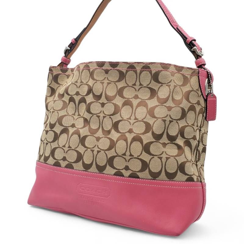 [美品] COACH ワンショルダー シグネチャー キャンバス スエード ピンク COACH コーチ ワンショルダー ショルダーバッグ シグネチャー