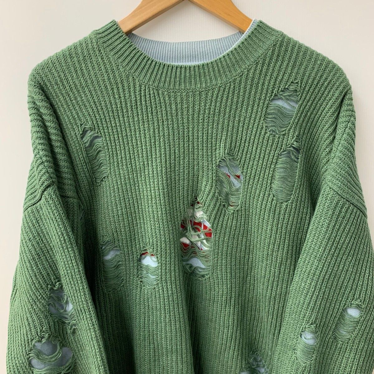 ダイリク DAIRIKU 20AW Layered Damage Knit セーター グリーン F