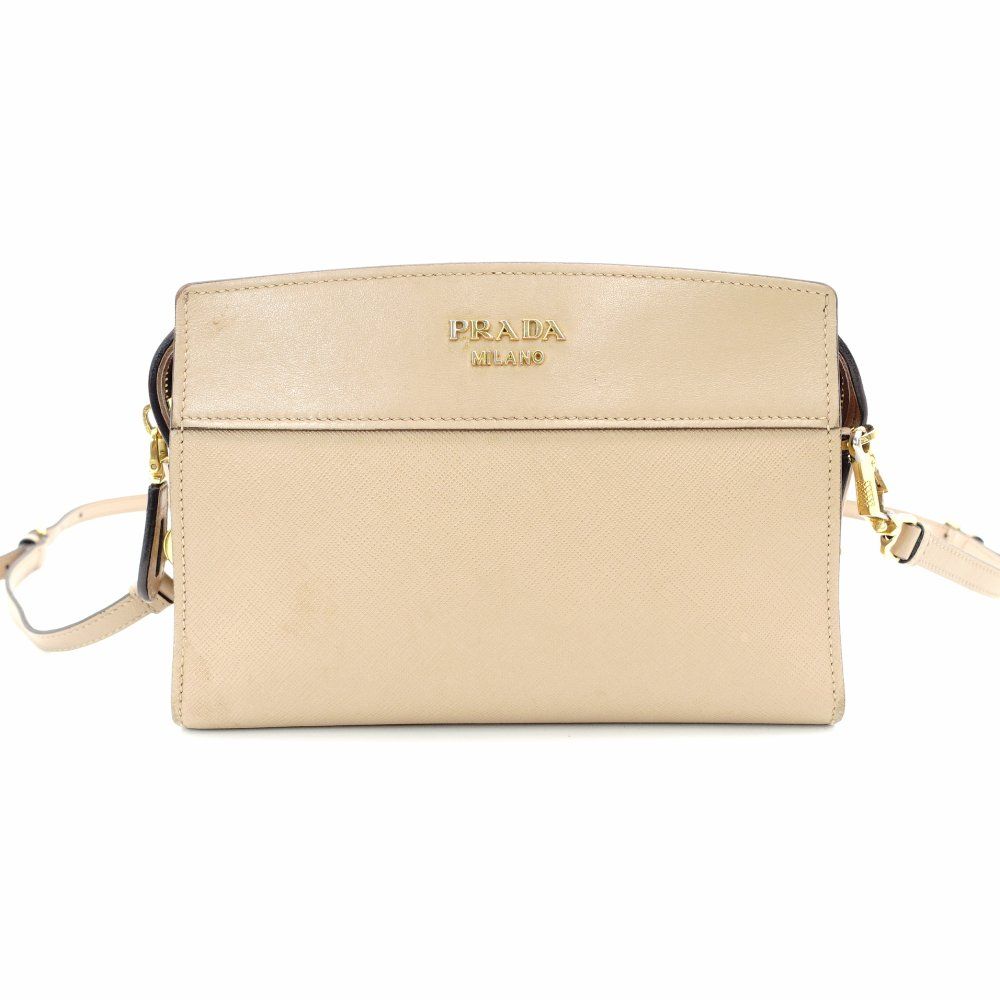 プラダ PRADA プロムナード サフィアーノレザー ショルダーバッグ ベージュ レザー クロスボディ ゴールド金具 7-10-1109