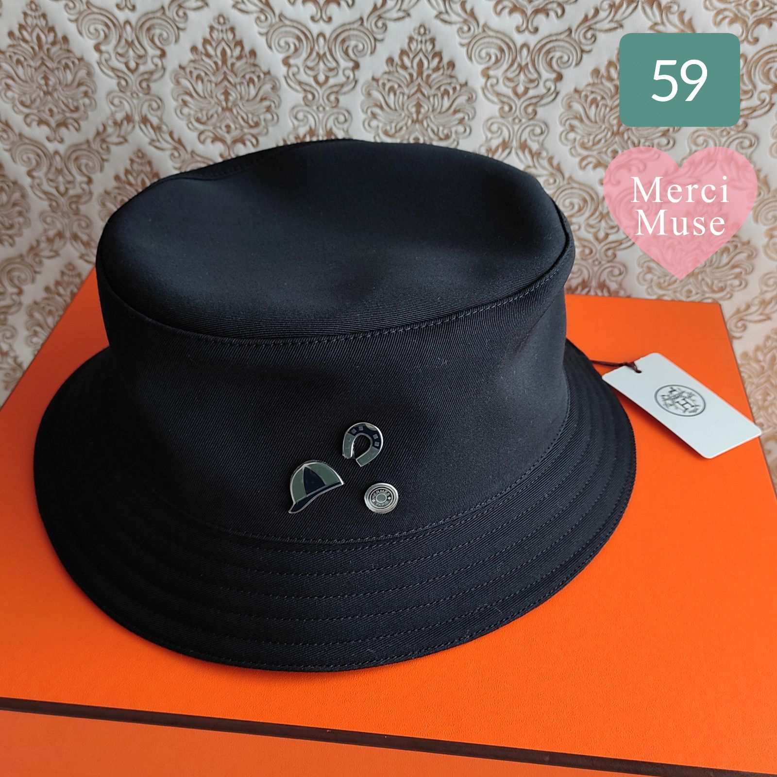 エルメス　バケットハット　59 ❤未使用品❤コルト バケットハット59 マリン ブラック 帽子 エルメス