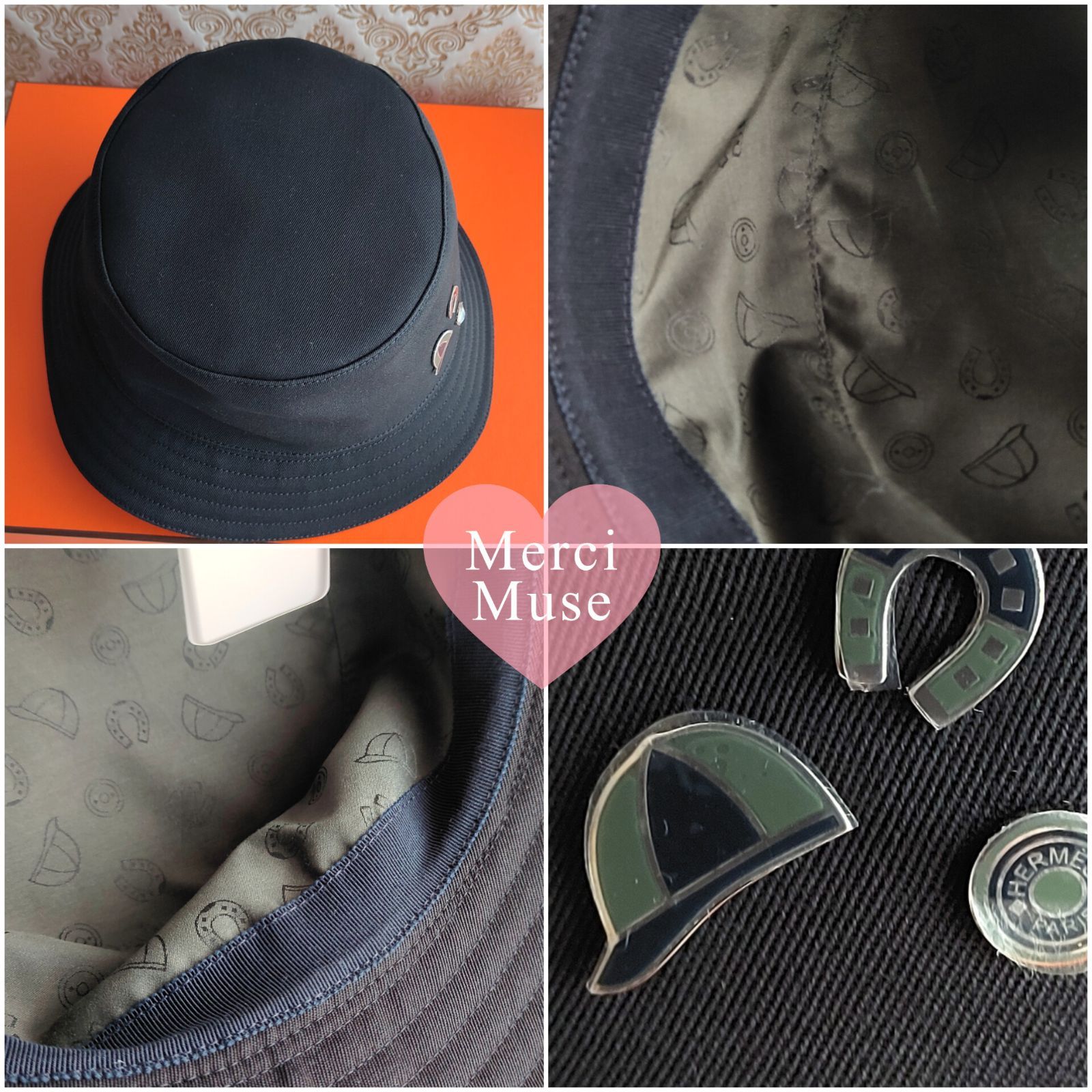 ❤未使用品❤コルト バケットハット59 マリン ブラック 帽子 エルメス