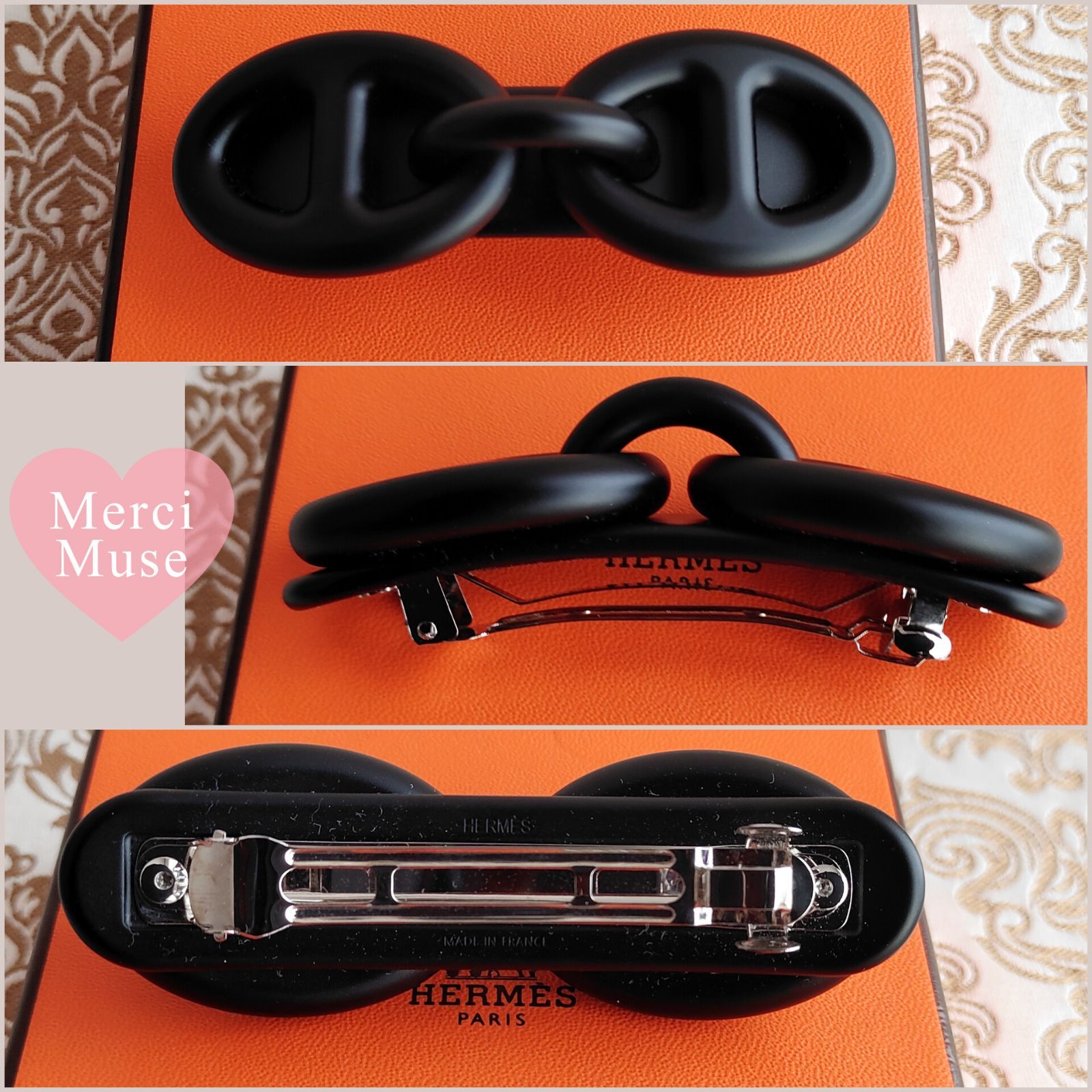 ❤未使用品❤トリマイヨンGMバレッタ ノワール SV金具 エルメス 髪飾り