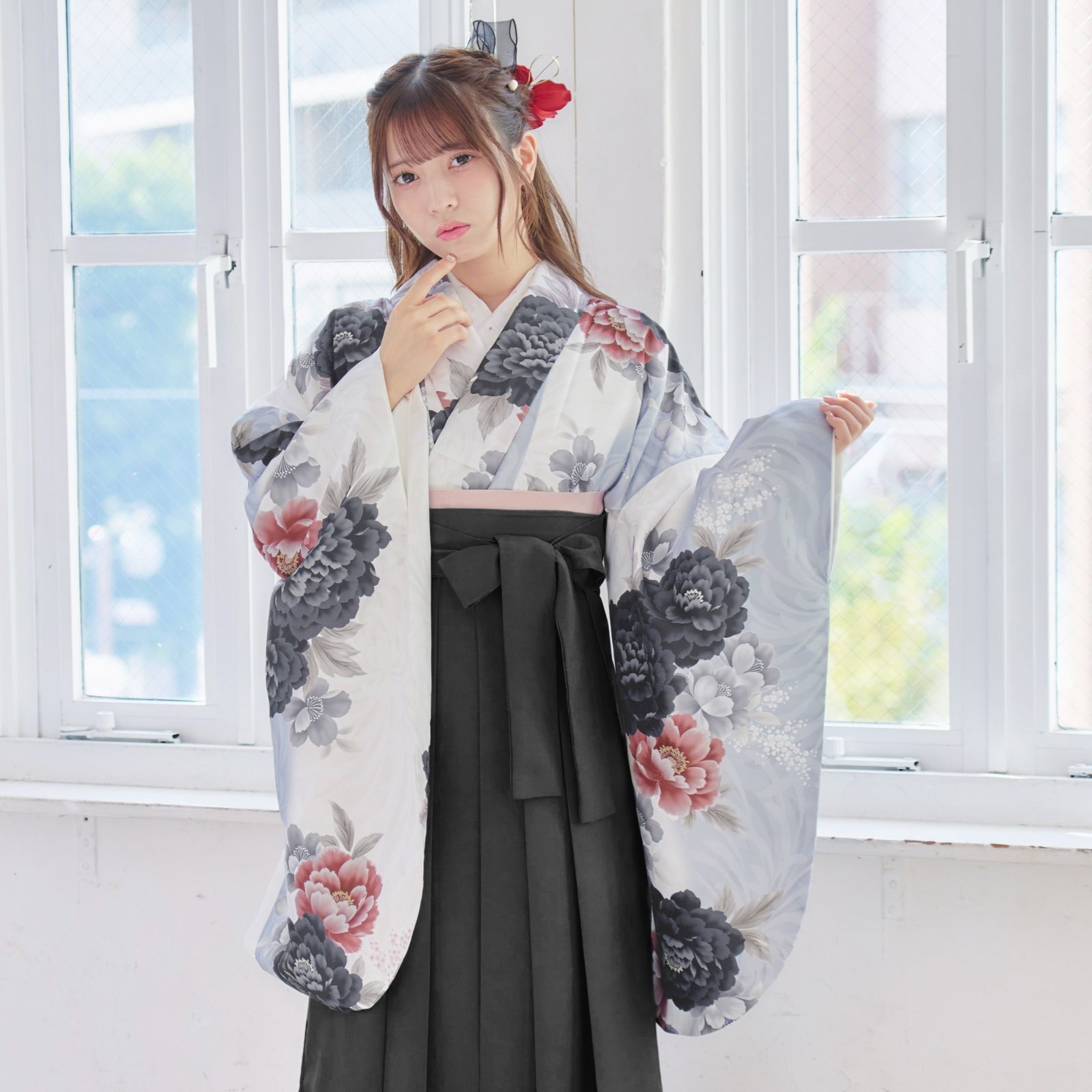 袴4点セット 卒業式 小学生 大学生 はかま 袴セット レディース B 4 BK