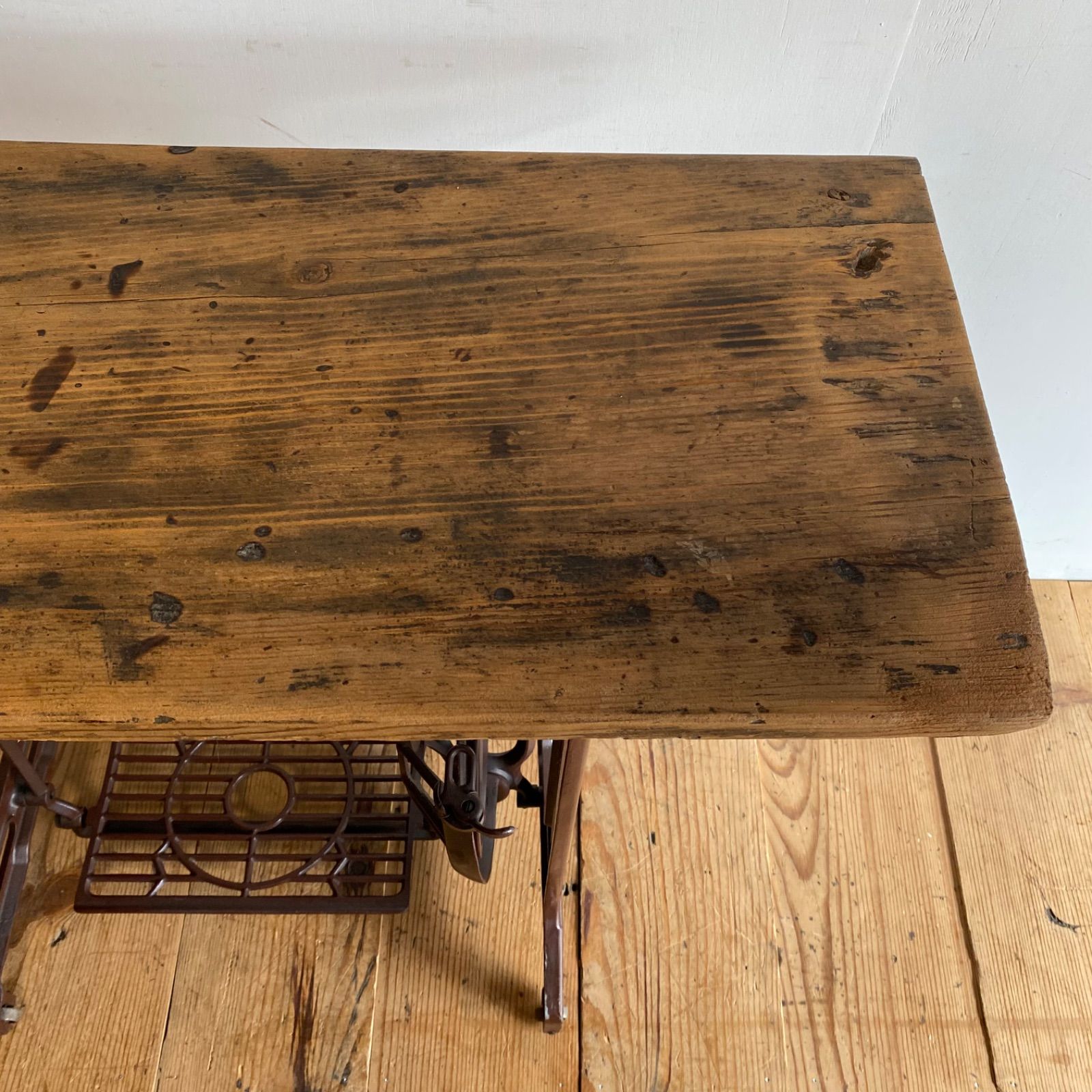 アンティーク ミシン脚 テーブル JANOME 古材 無垢 天板 y312 - メルカリ