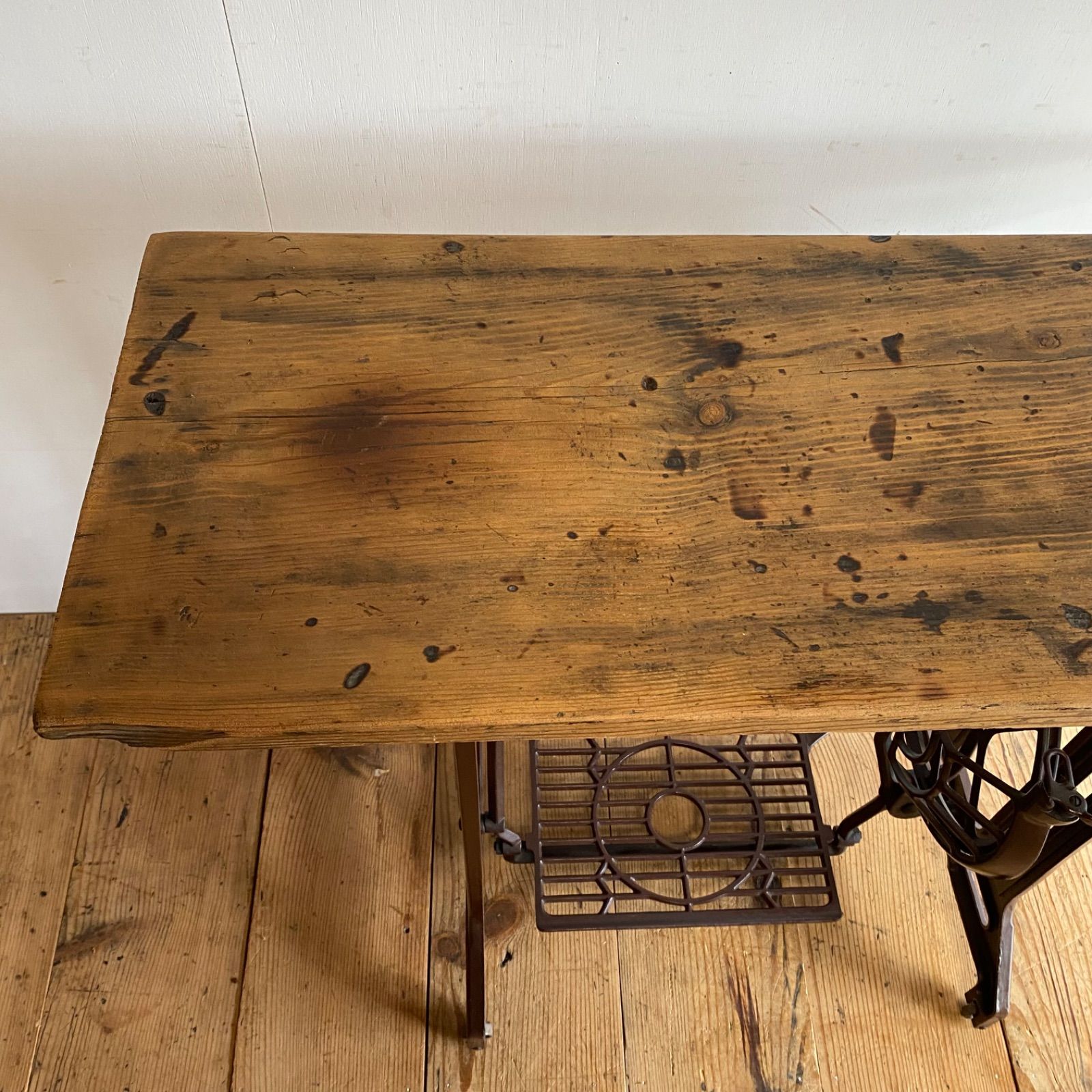 アンティーク ミシン脚 テーブル JANOME 古材 無垢 天板 y312 - メルカリ