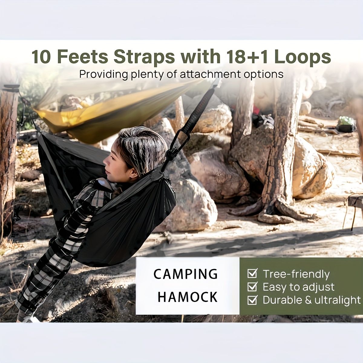 キャンバス生地ハンモック 軽量コンパクト】キャンプ用ハンモック 耐荷重200kg 快適パラシュート