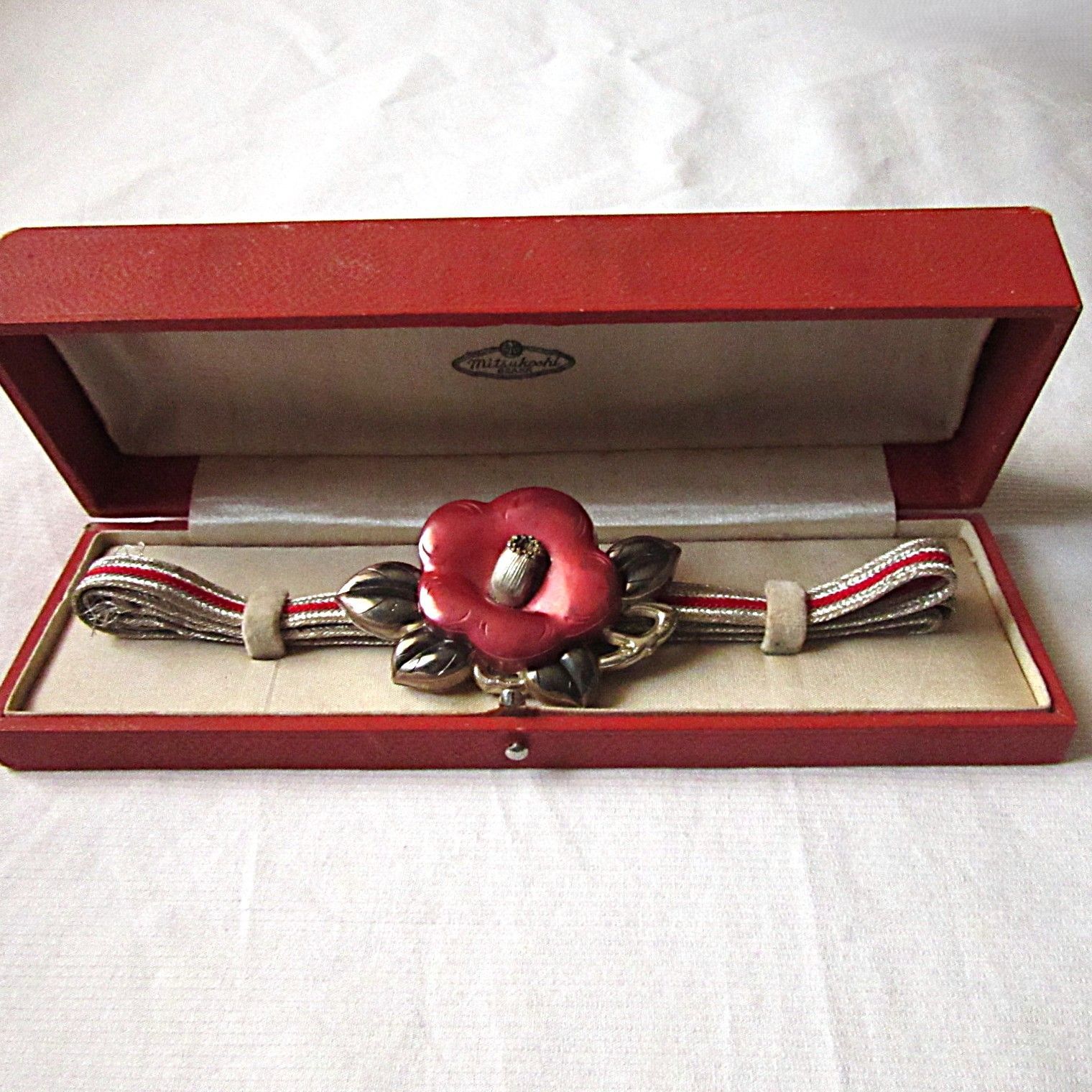 椿 金工 帯留め アンティーク 骨董 帯留 彫金 着物 和装小物