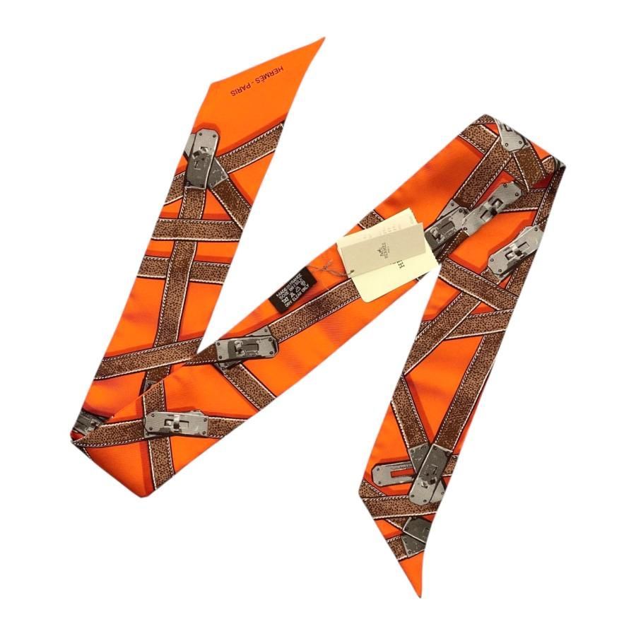 ☆E4811 エルメス シルクスカーフ ツイリー ケリー ベルト オレンジ