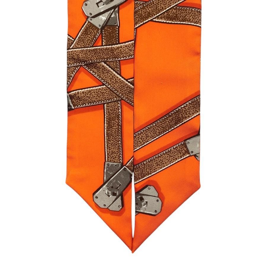 ☆E4811 エルメス シルクスカーフ ツイリー ケリー ベルト オレンジ