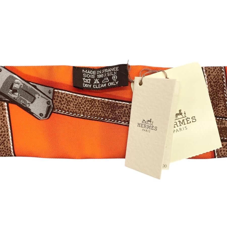 ☆E4811 エルメス シルクスカーフ ツイリー ケリー ベルト オレンジ