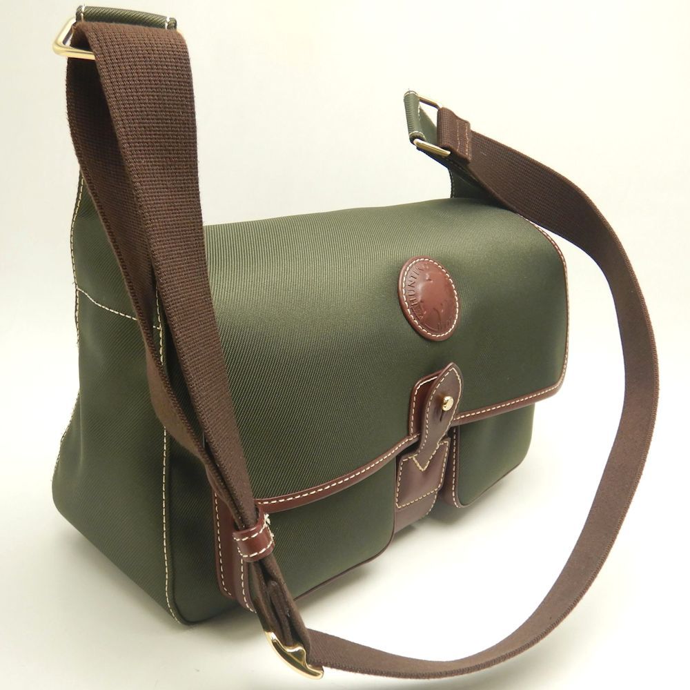 HUNTING WORLD ハンティングワールド 7408 SFL GR ショルダーバッグ キャンバスxレザー カーキ ブラック メンズ 253368