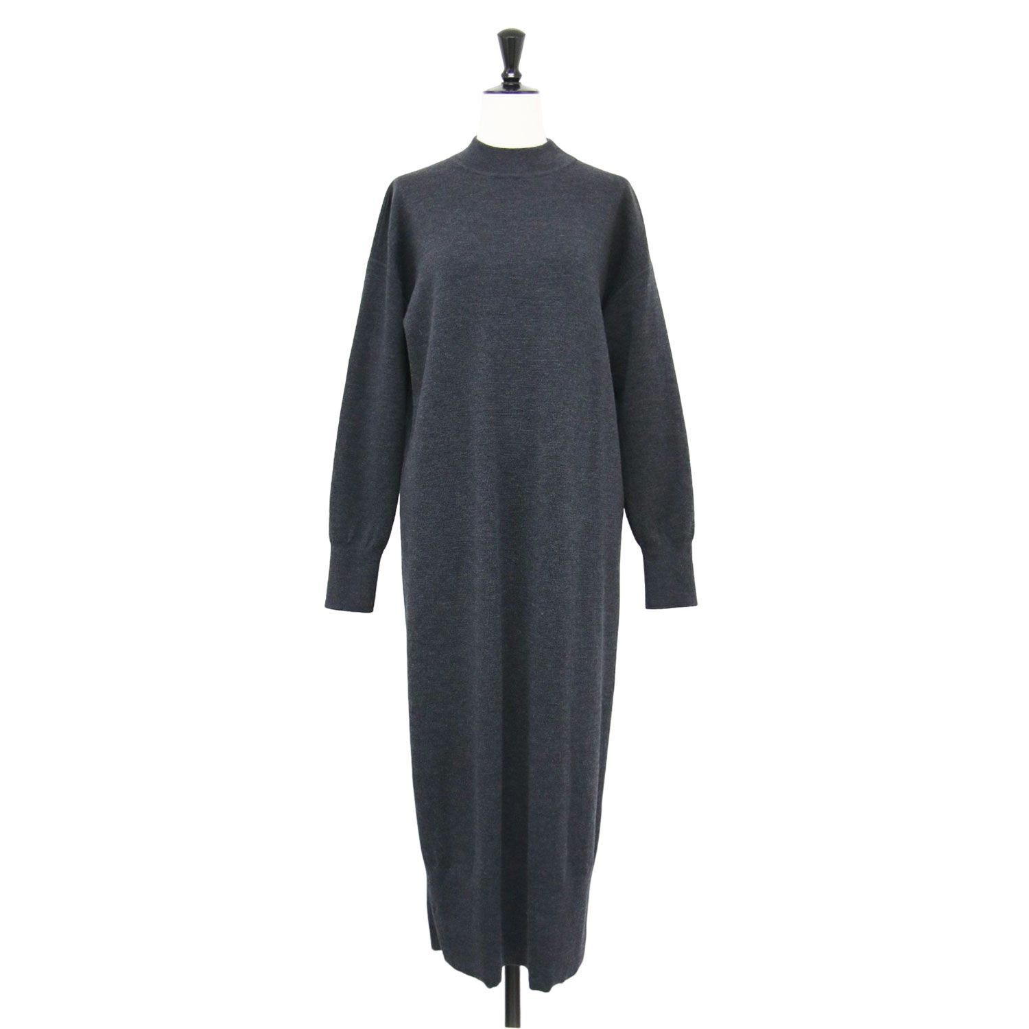 theory luxe セオリーリュクス ワンピース ダークグレー サイズ 38 M 24秋冬 モックネック ニット Lassie Clink ロング 長袖 Iライン ミラノリブ ウール トップス レディース