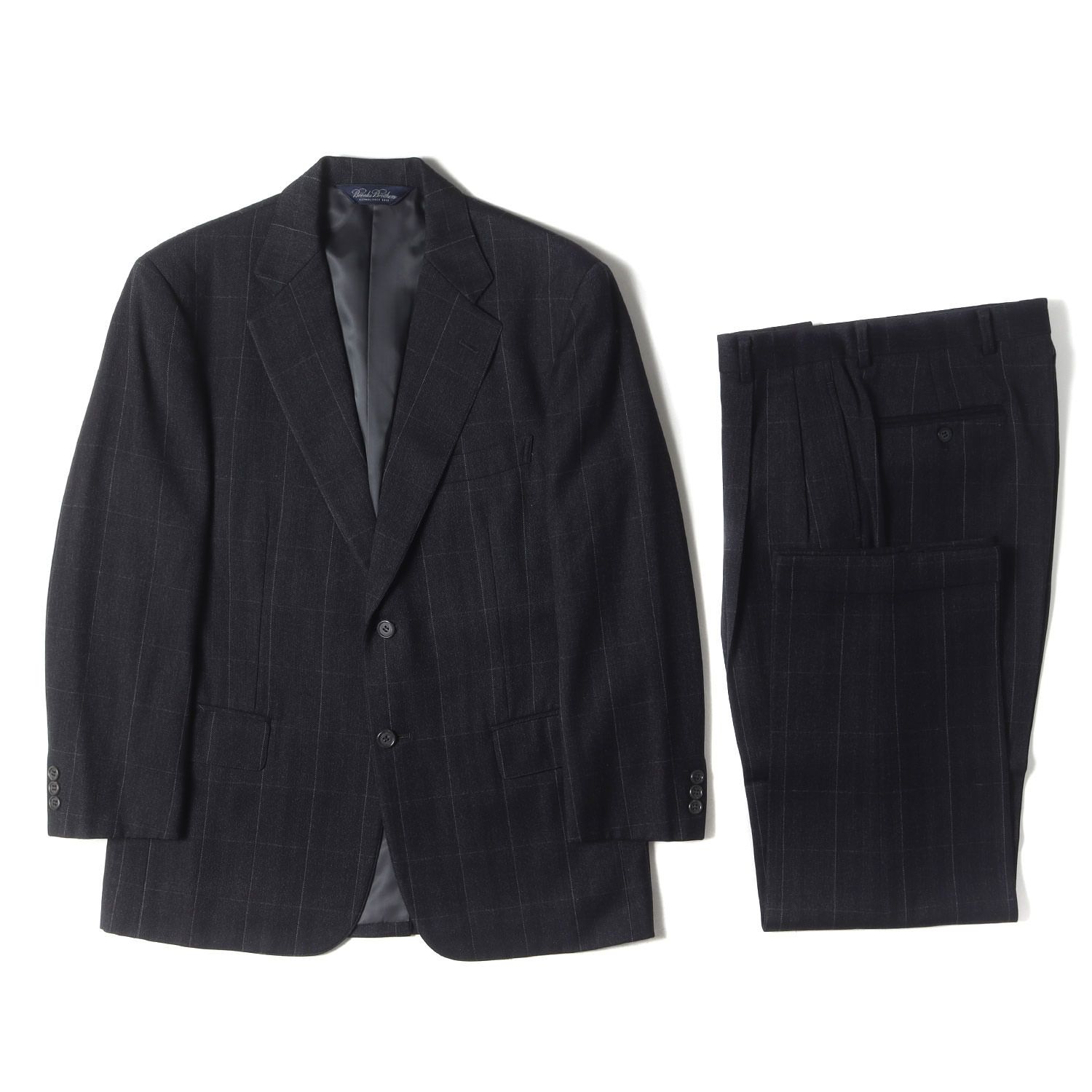 BROOKS ブルックスブラザーズ ブラック 黒 サイズ 37 SHT 31 W S相当 ウィンドペンチック テーラードジャケット スラックスパンツ セットアップ スーツ チャコール メンズ