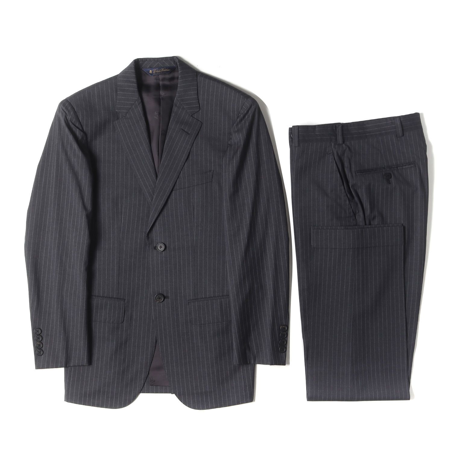 【美品】ブルックスブラザーズ　パンツスーツ　セットアップ　グレー　ストライプ 美品】BROOKS BROTHERS ブルックスブラザーズ SUPER140Sウール