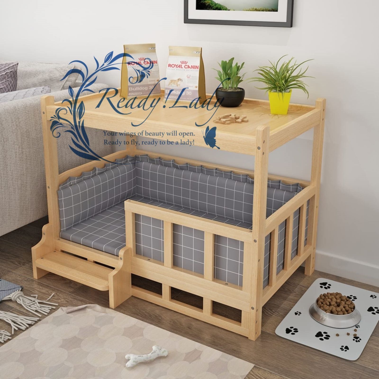 ペットベッド 木製 秋冬 春夏 猫ベッド 犬ベッド 大中小型犬 クッション付き 階段付き 収納用 ダブルラウンジソファ ベッドサイド 取り出し 洗える キャットベッドサイド ペットプレゼント ベッド マットA 45 x 60 cm 5 KG以内