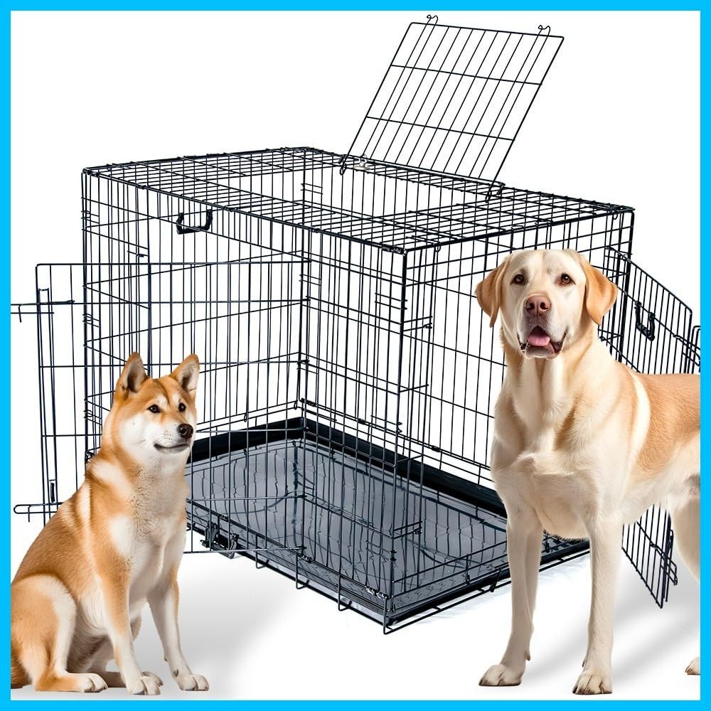 スチール製 3ドア 幅69 5 奥行106 高77 7 cm ケージ トレー付き ゲージ XLサイズ ペットサークル 猫 ペットゲージ 犬 折りたたみ スリードア 小型犬 ペットケージ 中型犬 プチリュバン 大型犬