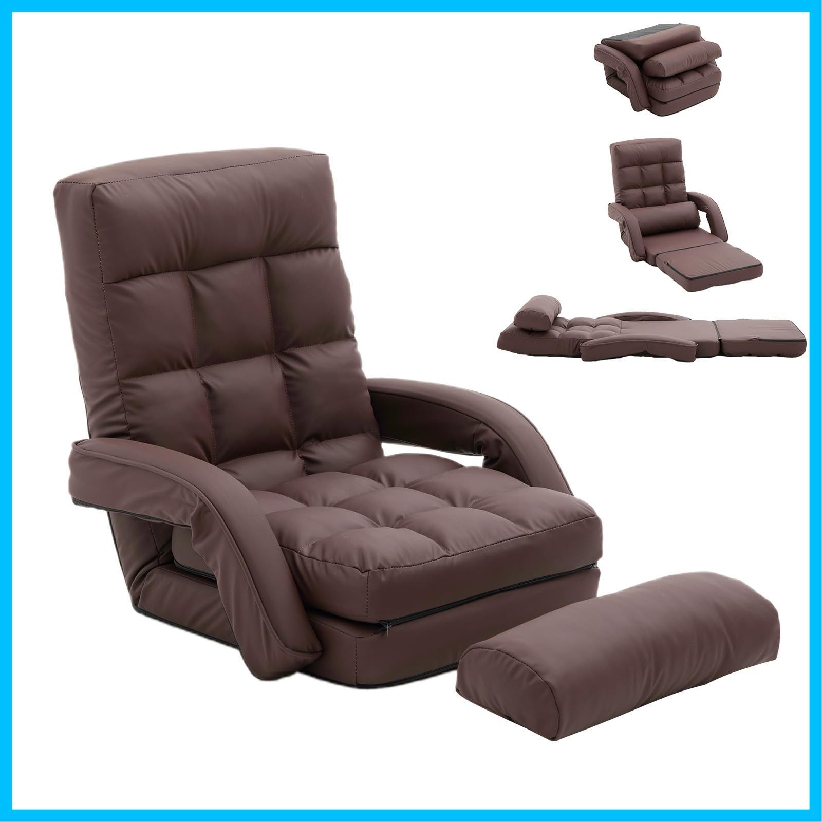 クッション付き リクライニング 14段階調節 3 way ハイバック ふあふあ ひじ掛け付き 脚置き フロアチェア 折りたたみ 幅約50 cm コンパクト 高齢者 座椅子 1人掛け 座椅子ソファー ソファーベッド 腰が痛くならない お座敷チェア 新生活 K