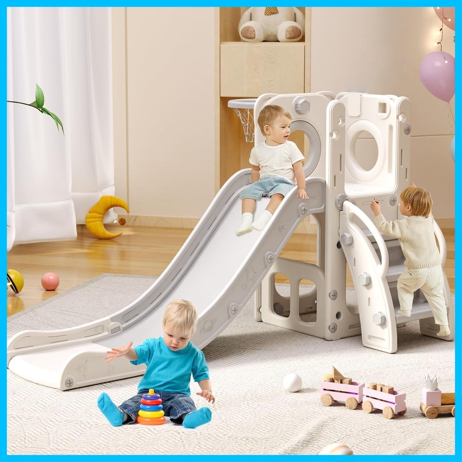 プレゼント耐荷重70 KG 生日 収納は便利 おしゃれ コンパクト 組み立て簡単 2歳～4歳 おもちゃ 室内遊具 幼児 屋外 屋内 ホワイトｘグレー 折りたたみ すべり台 滑り台 子供用