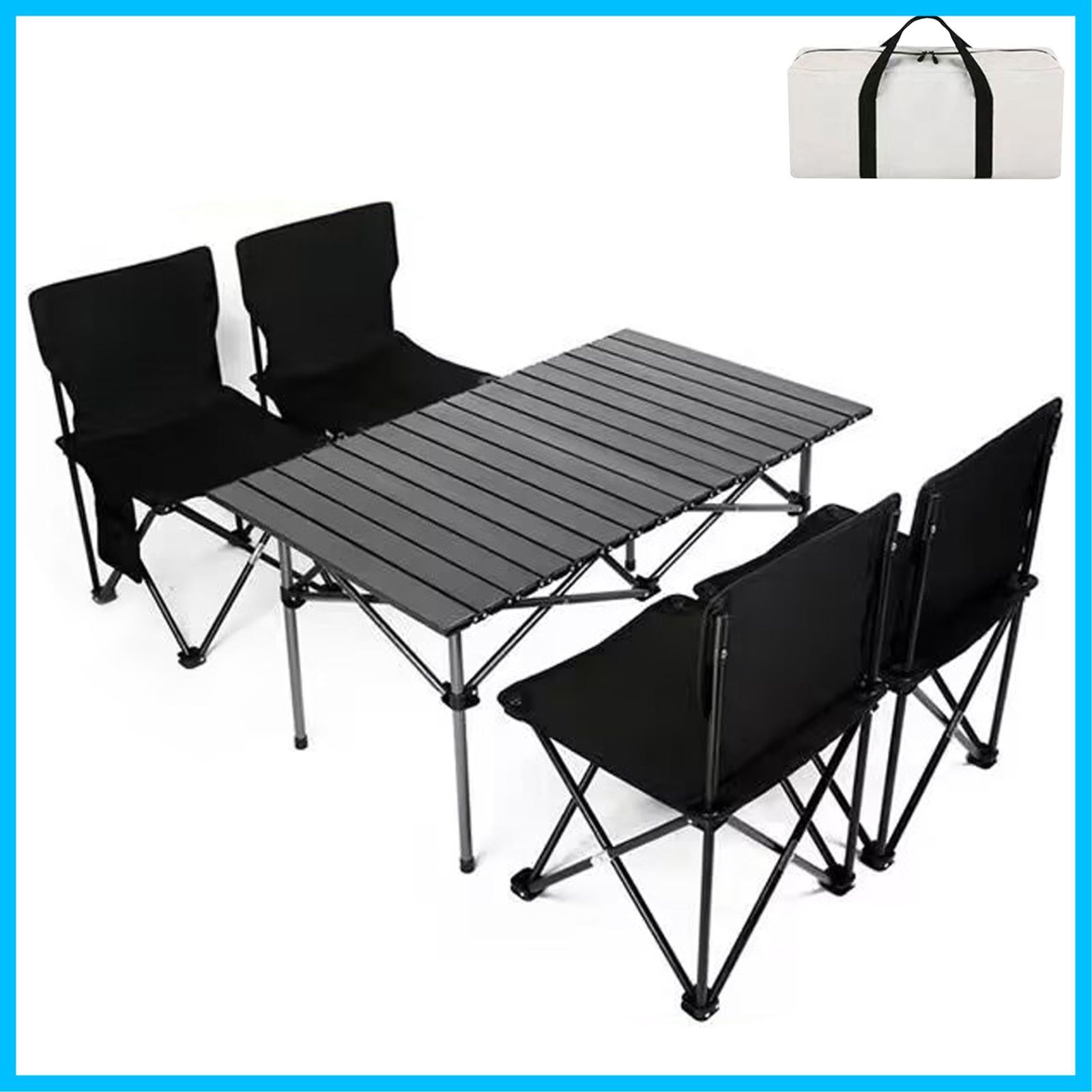 BBQ 収納バッグ付き お釣り 組立簡単 折り畳み 超軽量 ガーデン ピクニックテーブル テーブル57 cm×95 cm×50 cm キャンプ用品 ブラック キャンプ セット チェア 5点セット テーブル アウトドア