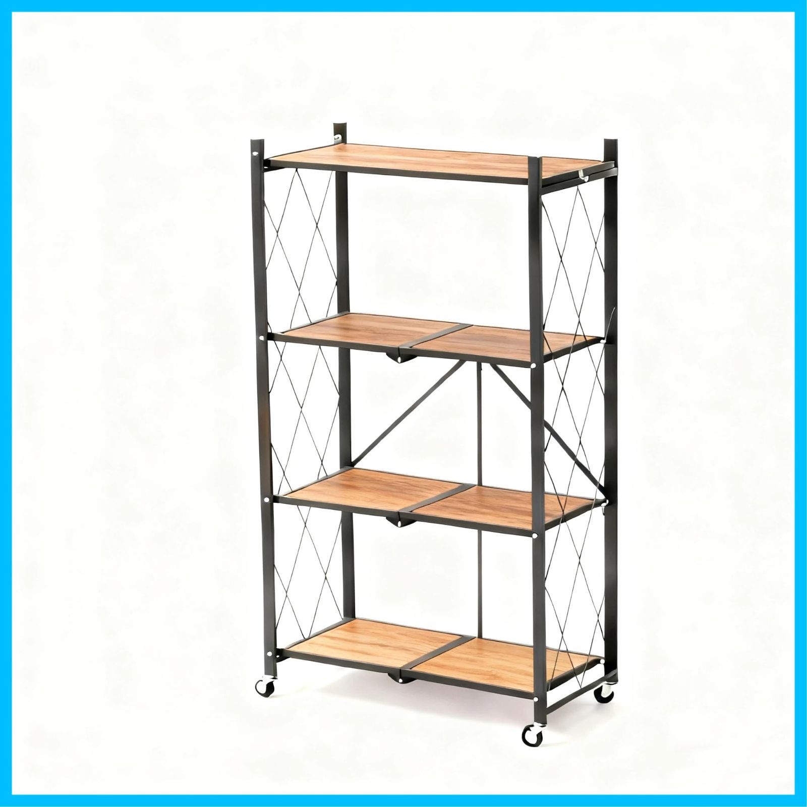 組立簡単 収納棚 幅71 5 奥行35 高さ123 cm スチール製 頑丈 折りたたみスチールラック コンパクト 大容量 高耐荷重 キッチン 物置 折り畳み式 4段 オープンラック キッチンラック シェルフ 移動便利 食器棚 防サビ加工木色です