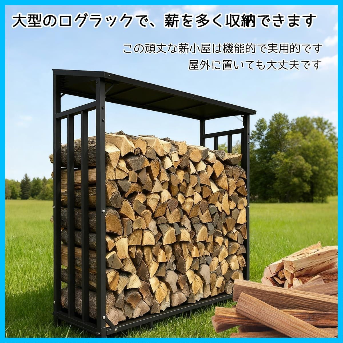  屋根付き 薪ラック ログラック 薪置き棚 屋外 大型 スチール製 耐荷重300 kg 奥行60 幅157 高さ176 5 cm 収納 整理 保管 乾燥 ログホルダー 頑丈 高い安定性 薪小屋 暖炉 焚火 ポーチ ガーデン パティオ 庭に最適 日本語説明書付き その他 文房具 事務用品