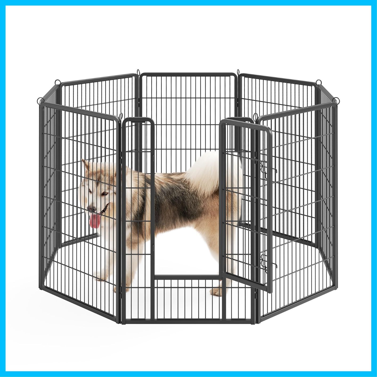 犬ゲージ 折り畳み式 組立簡単 全成長期使用可 スチール製 室内外兼用 複数 パネル 犬用サークル 超大型犬用 ペットフェンス 大型犬用 高さ120 cm グレー ペットサークル FEANDREA