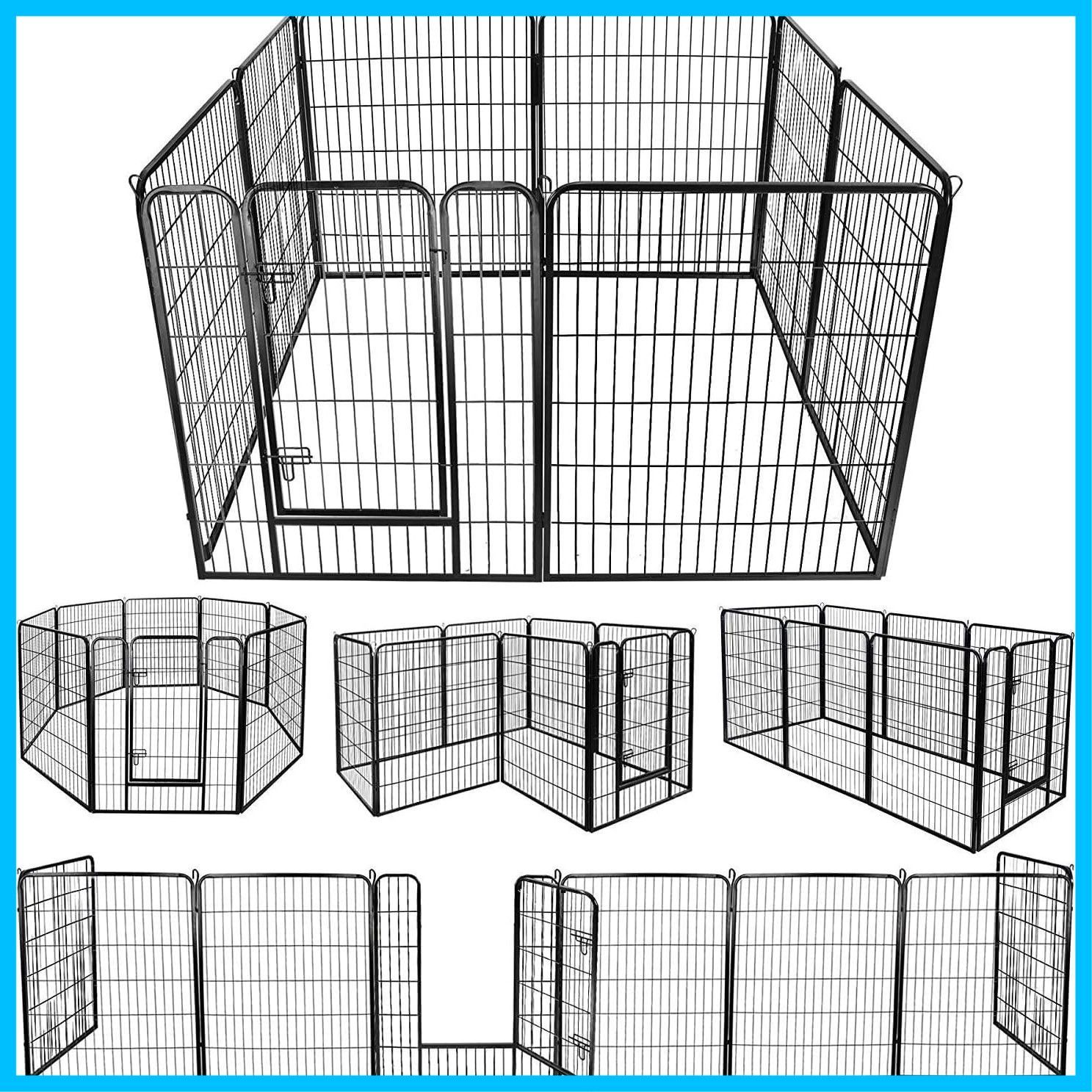 折りたたみ式 ペットフェンス 扉付き 形組み換え 室内外兼用 高さ 100 cm ペットサークル パネル 大型犬 小動物用 全成長期対応 ドッグサークル 80