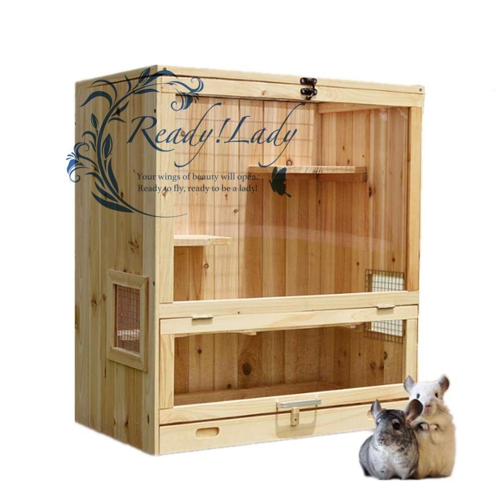 ハムスターゲージ 小動物飼育ケージ 大型ハムスターハウス 組立式 天然木 通気性 リス ハリネズミ ウサギ チンチラ 64 5 40 74 CM