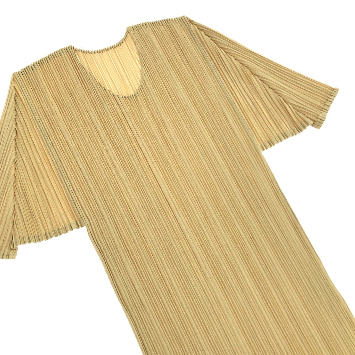 PLEATS PLEASE プリーツプリーズ 半袖カットソー サイズ:3 Vネック PP05-JK004   ベージュ レディース / 240001173681 PLEATS PLEASE ISSEY MIYAKE - PLEATS PLEASE プリーツプリーズ 半袖