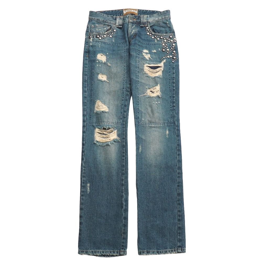 galliano ガリアーノ デニムパンツ サイズ29 ボール装飾 ダメージ加工 クラッシュデニム ブランド古着 RA 6775